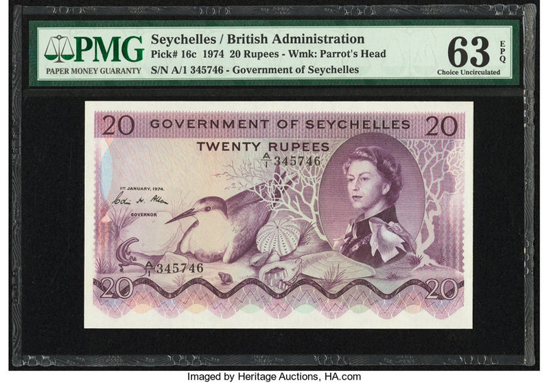 Seychelles Government of Seychelles 20 Rupees 1.1.1974 Pick 16c PMG Choice Uncir...