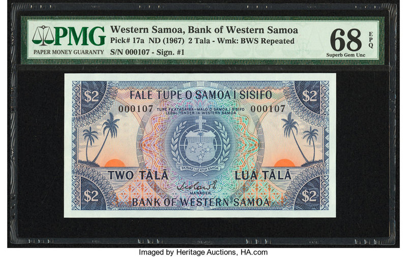 Western Samoa Bank of Western Samoa 2 Tala ND (1967) Pick 17a PMG Superb Gem Unc...