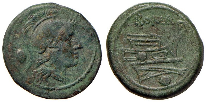 Repubblica - Anonime (215-212 a.C.) Oncia - Testa elmata di Roma - R/ Prua a d. ...