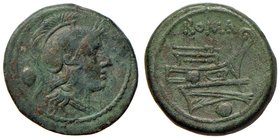 Repubblica - Anonime (215-212 a.C.) Oncia - Testa elmata di Roma - R/ Prua a d. - Cr. 41/10 AE (g 8,44)
BB