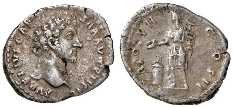 Marco Aurelio (161-180) Denario - Testa a d. - R/ Genio stante a s. - C. 661; RI...