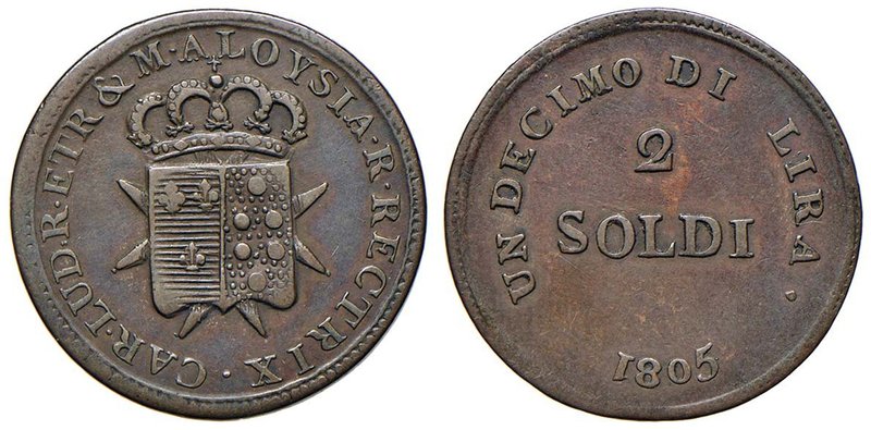 FIRENZE Carlo Ludovico (1803-1807) 2 Soldi 1805 - Gig. 20 CU (g 4,39) R
BB