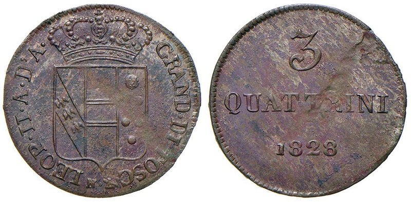 FIRENZE Leopoldo II (1824-1859) 3 Quattrini 1828 - Gig. 74- CU (g 1,89) R difett...