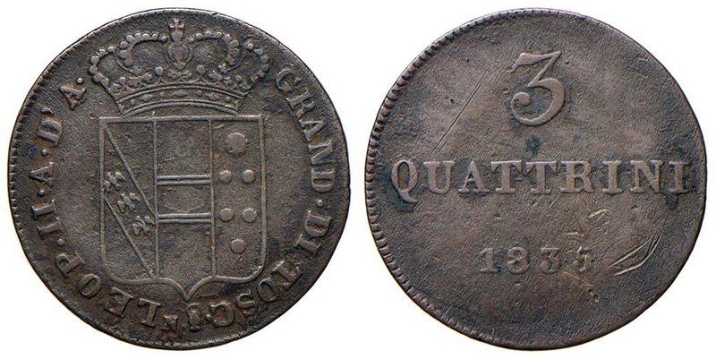 FIRENZE Leopoldo II di Lorena (1824-1859) 3 quattrini 1835 - GIG 81 CU (g 1,76) ...