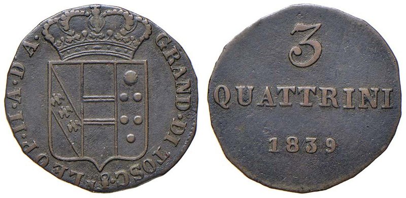 FIRENZE Leopoldo II di Lorena (1824-1859) 3 Quattrini 1839 - GIG 84 CU (g 1,77) ...