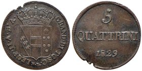 FIRENZE Leopoldo II (1824-1859) 5 Quattrini 1829 - Gig. 71 CU (g 3,34) RRR Mancanza di metallo
BB