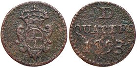 GENOVA Repubblica (1528-1797) Da 4 denari 1793 - MIR 360/1 CU (g 1,37)
qBB