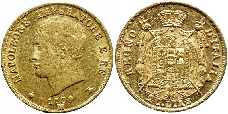 MILANO Napoleone (1805-1814) 20 Lire 1809 - Gig. 85 AU (g 6,45) Colpetto al bord...