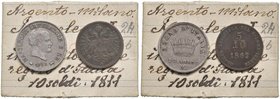MILANO Napoleone I (1805-1814) 10 Soldi 1811 M - Gig. 178 AG (g 2,49) Con cartellino di vecchia raccolta. In lotto con ½ Soldo 1862 A
BB