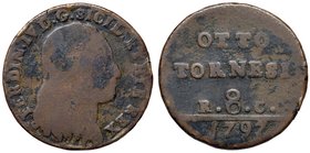 NAPOLI Ferdinando IV (1759-1816) 8 Tornesi 1797 - Magliocca 294 CU (g 13,45)
MB