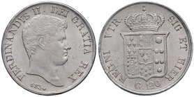 NAPOLI Ferdinando II (1830-1859) Piastra 1834 - Magliocca 539 AG (g 27,56) Piccole macchie e segni al D/. Mancanza di metallo al C/
SPL