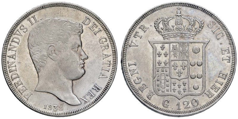 NAPOLI Ferdinando II (1830-1859) Piastra 1838 - Magliocca 544 AG (g 27,53) Segni...