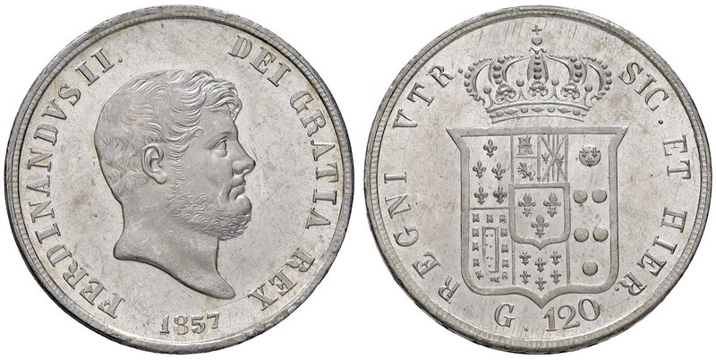 NAPOLI Ferdinando II (1830-1859) Piastra 1857 - Magliocca 567 AG (g 27,49) Fondi...