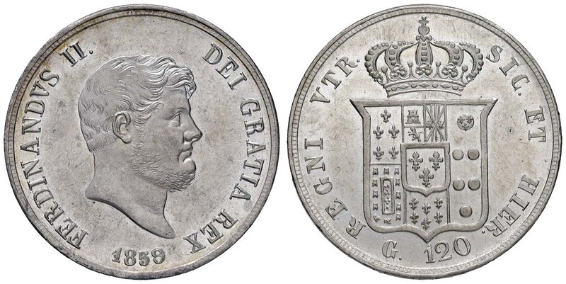 NAPOLI Ferdinando II (1830-1859) Piastra 1859 - Magliocca 569 AG (g 27,61) Ex No...