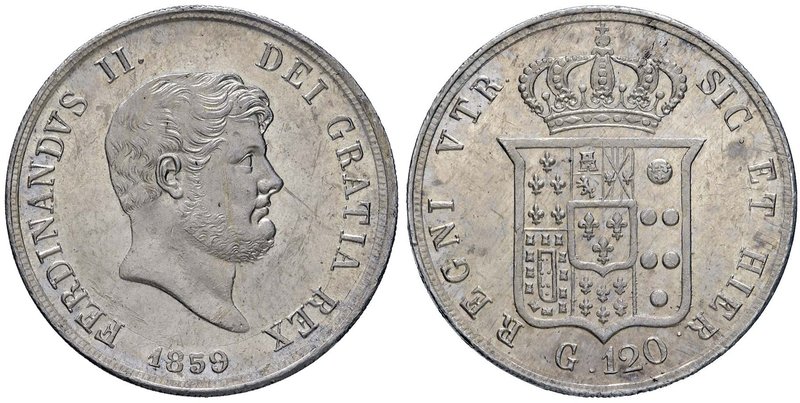 NAPOLI Ferdinando II (1830-1859) Piastra 1859 - Migliocca 569 AG (g 27,52) Segni...