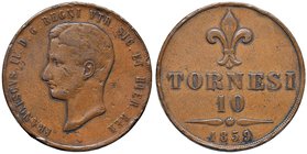 NAPOLI Francesco II (1859-1860) 10 Tornesi 1859 - Gig. 4 CU (g 31,11) Mancanze di metallo al D/
BB