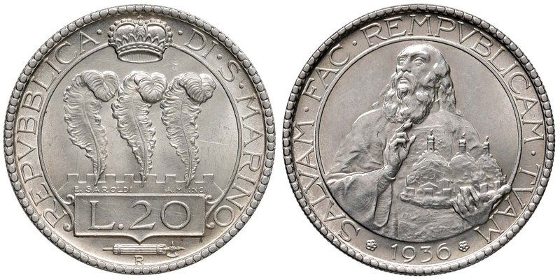 SAN MARINO 20 Lire 1936 - Gig. 6 AG (15,00) R
qFDC