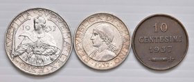 SAN MARINO 10 Centesimi e 5 e 10 Lire 1937 - CU AG Lotto di tre monete
SPL-FDC
