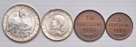 SAN MARINO 5 e 10 Centesimi e 5 e 10 Lire 1938 - CU AG Lotto di quattro monete
SPL-FDC