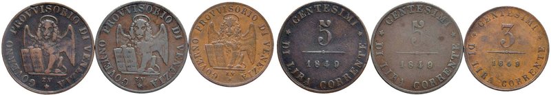 VENEZIA Governo Provvisorio (1848-1849) 5 Centesimi 1849, 3 Centesimi 1849 - CU ...