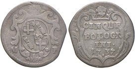 Clemente XII (1730-1740) Bologna - Carlino da 5 bolognini 1737 - Munt. 177 AG (g 1,23) mancanza di metallo al bordo
qBB