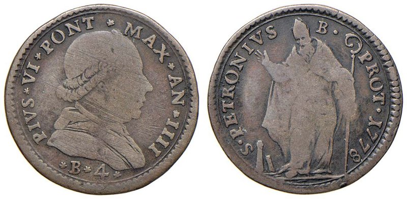 Pio VI (1774-1799) Bologna - Muraiola da 4 bolognini 1778 - Munt. 235 MI (g 3,29...