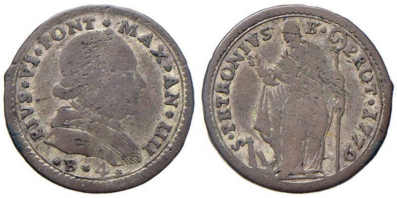 Pio VI (1774-1799) Bologna - Muraiola da 4 bolognini 1779- Munt. 235a MI (g 3,25...