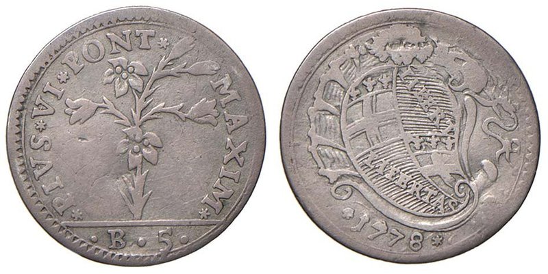 Pio VI (1774-1799) Bologna - Carlino da 5 bolognini 1778 - Munt. 231 AG (g 1,20)...