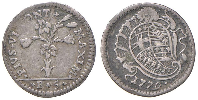 Pio VI (1774-1799) Bologna - Carlino da 5 bolognini 1779 - Munt. 232a AG (g 1,65...