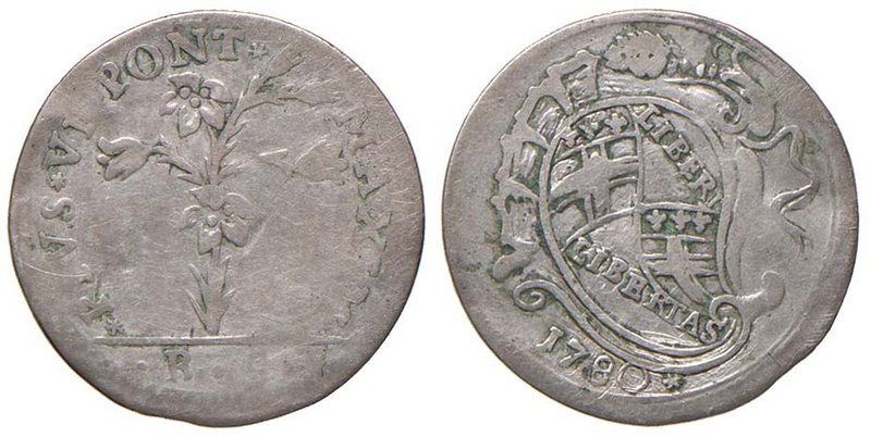 Pio VI (1774-1799) Bologna - Carlino da 5 bolognini 1780 - Munt. 232b AG (g 1,25...