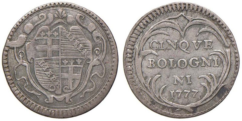 Pio VI (1774-1799) Bologna - Carlino da 5 bolognini 1777 - Munt. 228 AG (g 1,44)...