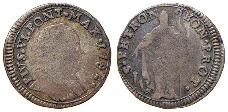 Pio VI (1774-1799) Bologna - Muraiola da 2 bolognini 1785 - Munt. 247a MI (g 1,6...