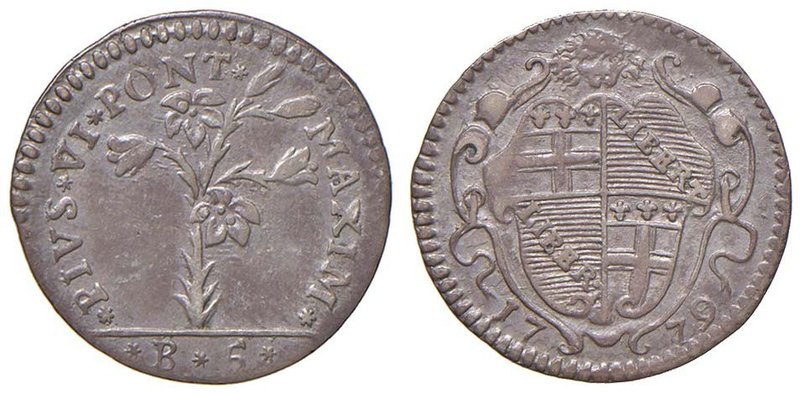 Pio VI (1774-1799) Bologna - Carlino da 5 bolognini 1779 - Munt. 230a AG (g 1,48...