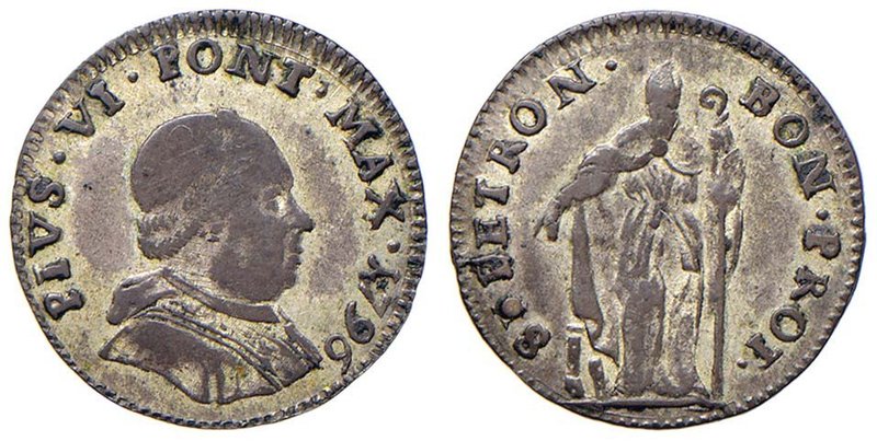 Pio VI (1774-1799) Bologna - Muraiola da 2 bolognini 1796 - Munt. 247m MI (g 1,5...