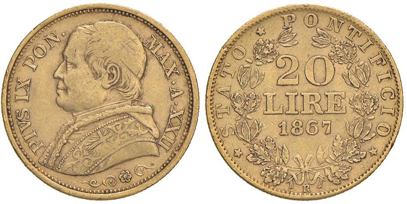 Pio IX (1846-1870) 20 Lire 1867 A. XXII - Nomisma 628 AU (g 6,44)
BB