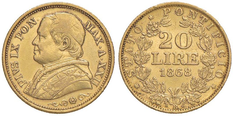 Pio IX (1846-1870) 20 Lire 1868 A. XXII - Nomisma 628 AU (g 6,44)
BB