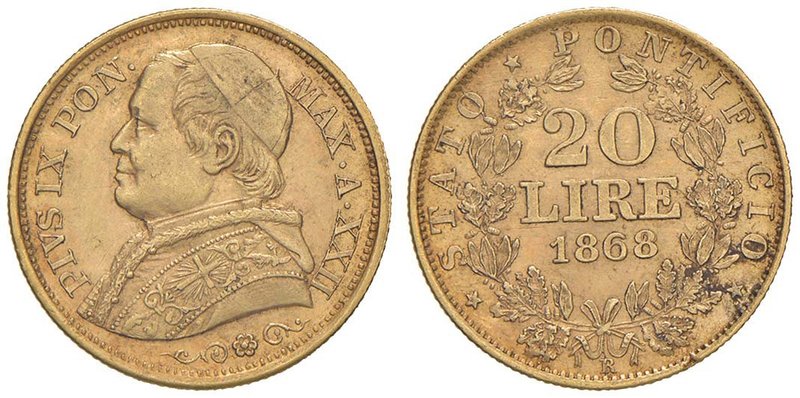 Pio IX (1846-1870) 20 Lire 1868 A. XXII - Nomisma 628 AU (g 6,46)
BB