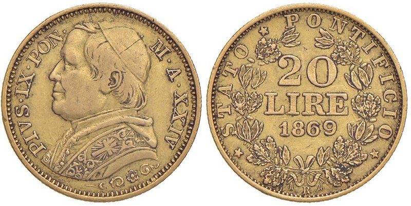Pio IX (1846-1870) 20 Lire 1869 A. XXIV- Nomisma 632 AU (g 6,39)
qBB