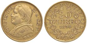 Pio IX (1846-1870) 20 Lire 1870 A. XXV - Nomisma 634 AU (g 6,44) Colpetti al bordo
BB