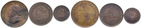 Pio IX (1846-1870) Lotto di tre monete in rame
BB-SPL