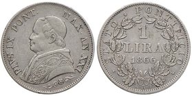 Pio IX (1846-1870) Lira 1866 A.XXI - Nomisma 1866 AG (g 5,00) R
BB