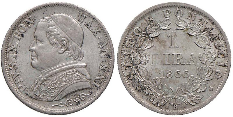 Pio IX (1846-1870) Lira 1866 A.XXI - Nomisma 655 AG (g 4,97)
BB