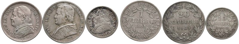 Pio IX (1846-1870) Lotto di tre monete in argento
BB