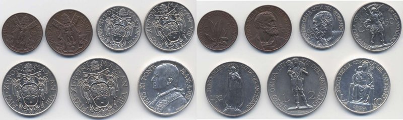 PIO XI (1929-1939) 5,10,20,50 centesimi 1, 2 e 10 lire 1929 CU/NI/AG Lotto di se...