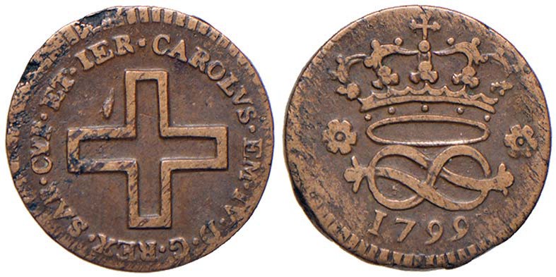 Carlo Emanuele IV (1796-1802) 2 Denari 1799 - Nomisma 493 CU (g 1,71)
MB+