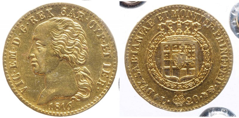 Vittorio Emanuele I (1814-1821) 20 Lire 1816 - Nomisma 508 AU RR Sigillato SPL d...