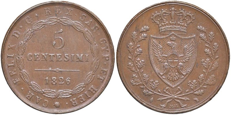 Carlo Felice (1821-1831) 5 Centesimi 1826 T - Nomisma 615 CU Difetti di conio al...