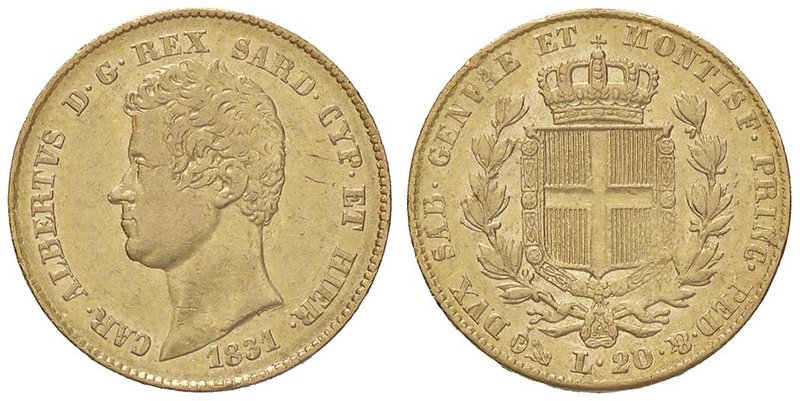 Carlo Alberto (1831-1849) 20 Lire 1831 G FERT - Nomisma 637 AU R Colpetto al bor...