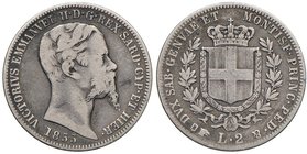 Vittorio Emanuele II (1849-1861) 2 Lire 1855 T - Nomisma 798; Pag. 398 AG RRR
MB