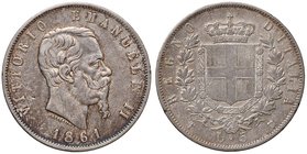 Vittorio Emanuele II (1861-1878) 5 Lire 1861 T - Nomisma 878 AG RR Segnetti diffusi
BB